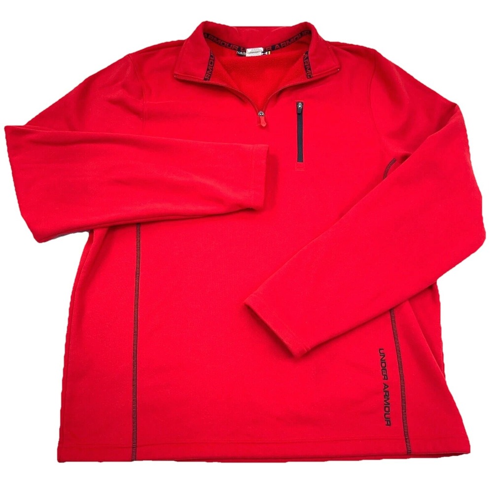 Under Armour Sweatshirt Men Large Red Pullover Sweater Quarter Zip Performance *